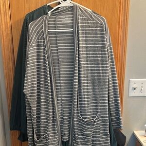 Lane Bryant  Gray and White Striped Cardigan